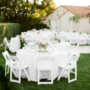 Round white tables with chair