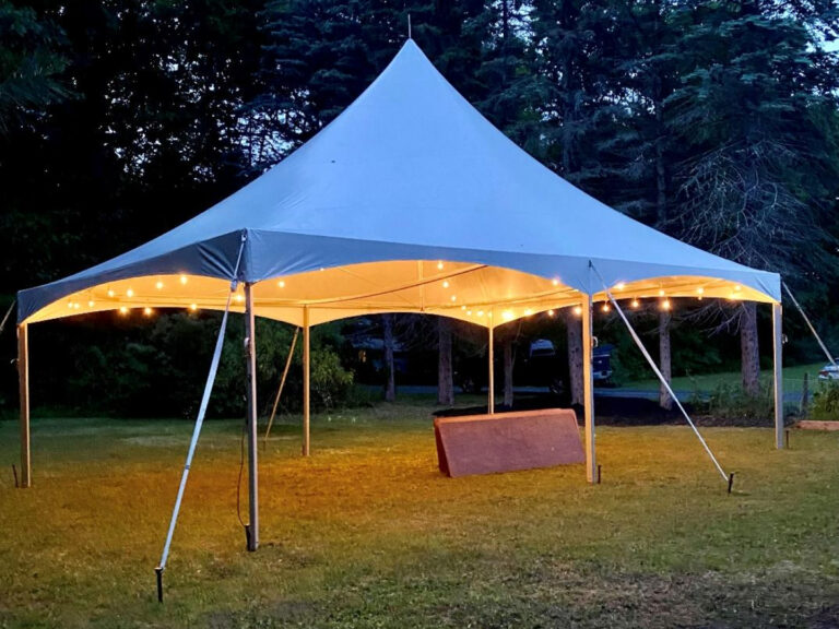Blue tent with lights