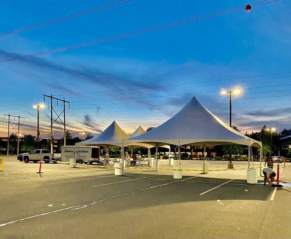 Tent in the open parking lot